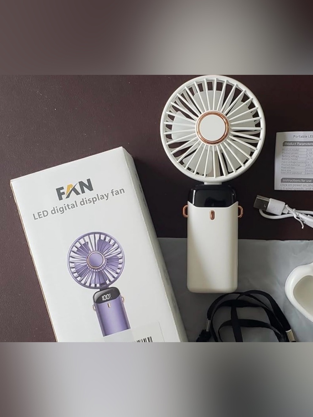 Portable LED Digital Display Handheld Fan - Picture 2 of 5